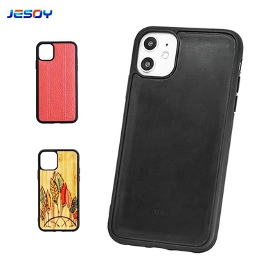 Good price Inlay Leather Wood Groove Phone Case With TPU PC Material online