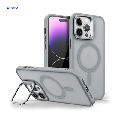 TPU PC Metal Camera Stand Magsafe Phone Case Translucent Back Cover