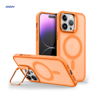 Built-in Camera Stand Magnetic Phone Case Translucent Matte With Magsafe Cover