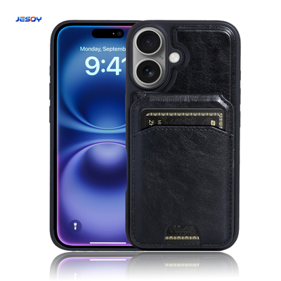 Harga yang bagus Kasus Telepon Kulit Pu Magnetik Dengan Pemegang Kartu Magsafe Untuk IPhone Samsung on line