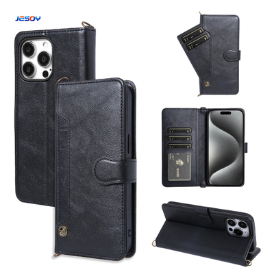 Un buen precio. Cuerpo de cuero de PU carcasa de teléfono cartera soporte de tarjetas para iPhone14 15 16 Pro Max en línea